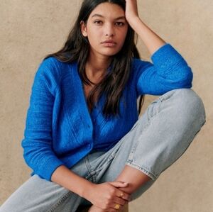 Sezane Bright Blue Mohair Eya Cardigan